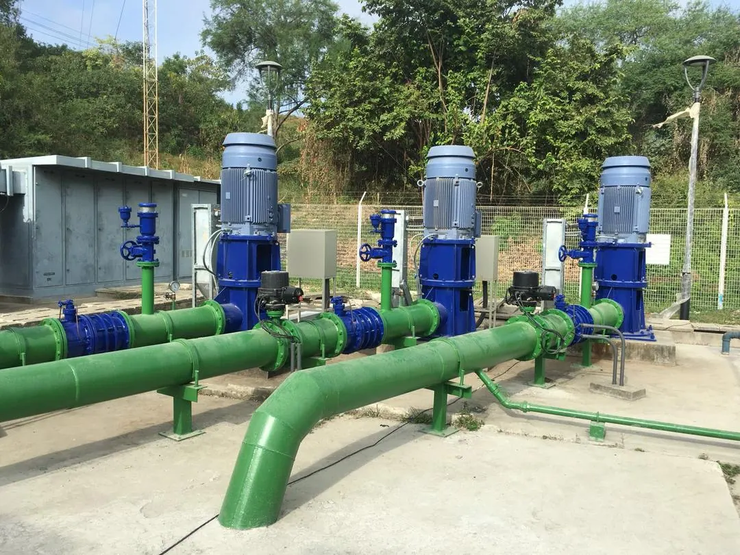 Vertical pumps connected to industrial water pipework